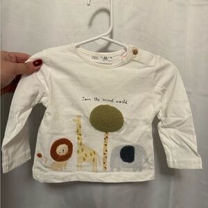 Zara Kids Cream Animal World Long Sleeve Tee